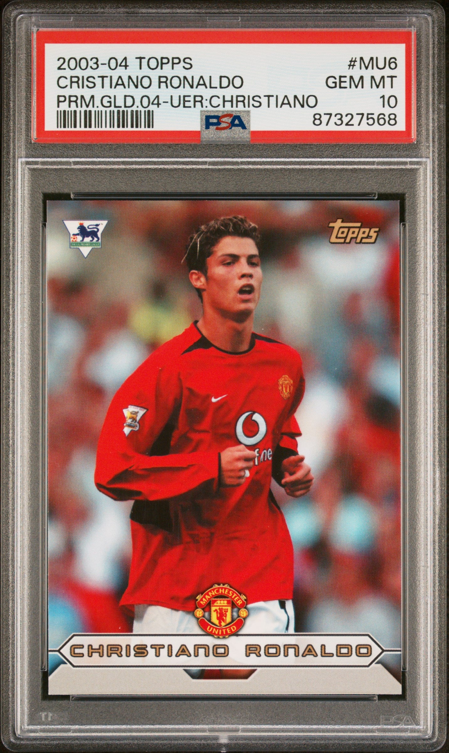 2003-04 Topps Cristiano Ronaldo Premier Gold 04 PRM. GLD. 04 Error Christiano #MU6 PSA 10