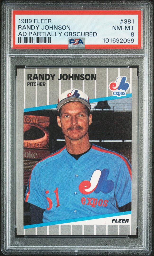 1989 Fleer #381 Randy Johnson RC Ad Partially Obscured PSA 8