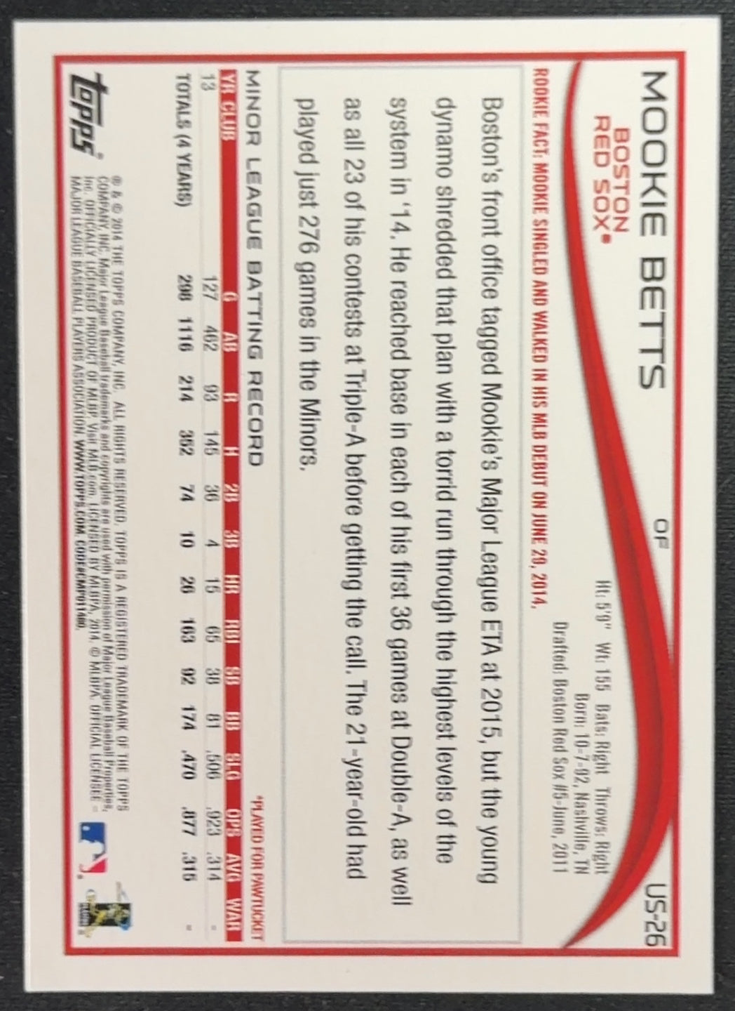 2014 Topps Update Mookie Betts RC #US-26B