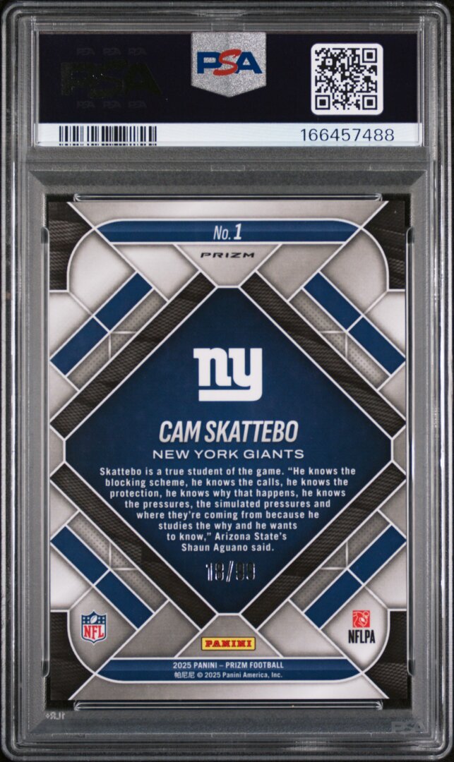 2025 Panini Prizm Emergent #1 Cam Skattebo Emergent Blue Ice PSA 10