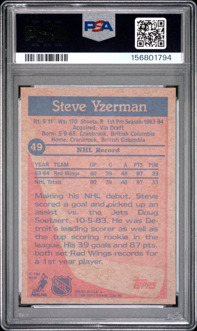 1984 Topps Steve Yzerman RC PSA 7 #49
