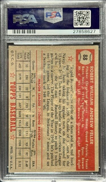 1952 Topps Bob Feller #88 PSA 2