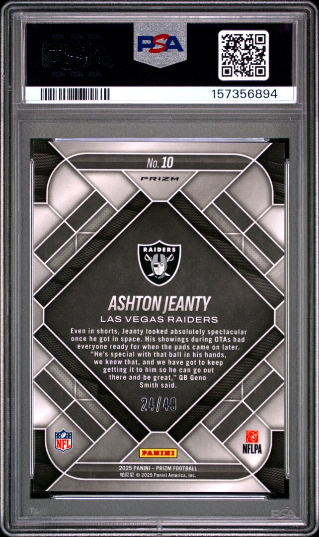 2025 Panini Prizm #10 Ashton Jeanty Emergent Purple Power /49 PSA 10