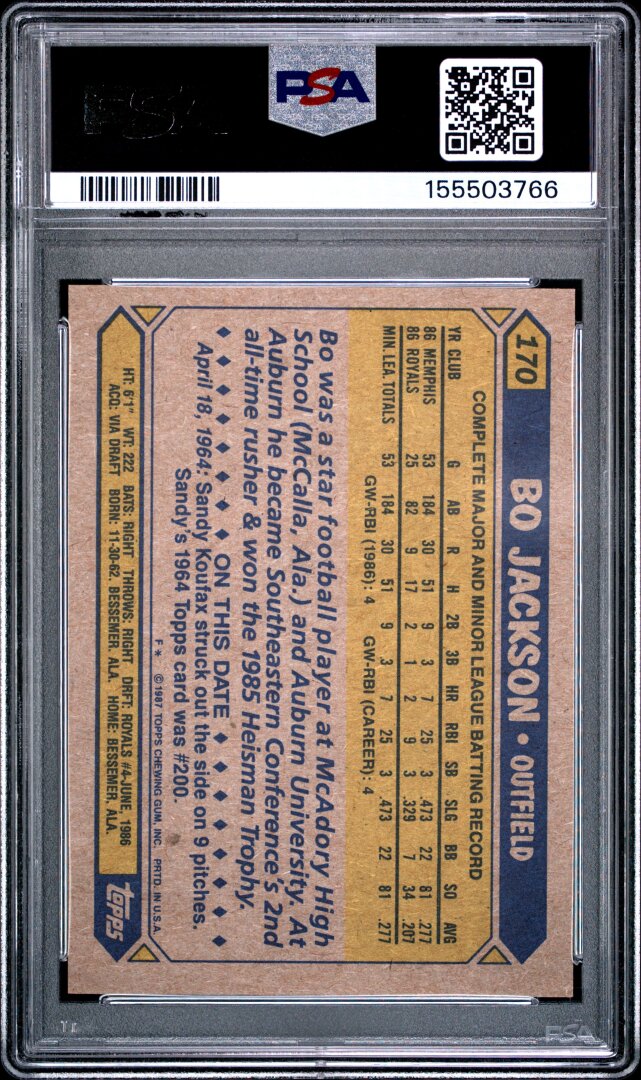 1987 Topps Bo Jackson RC Future Stars PSA 9 #170
