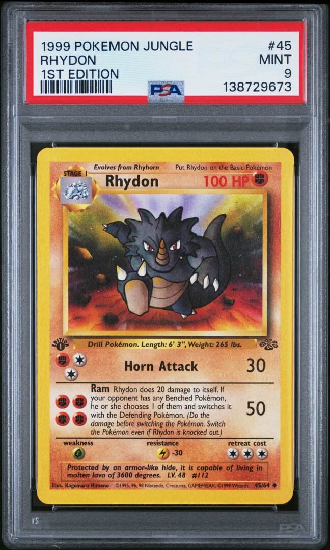 1999 Pokemon Jungle Rhydon 1st Edition PSA 9 #45