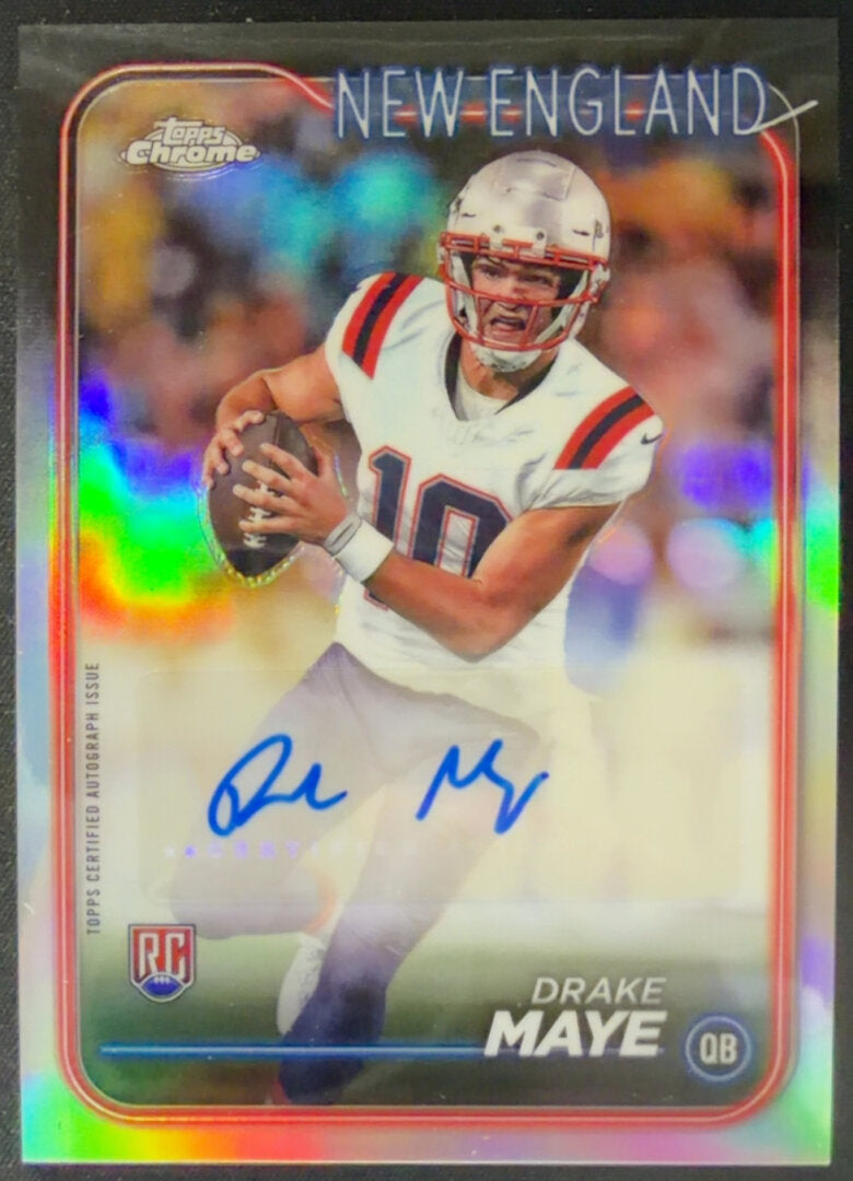 2024 Topps Chrome Drake Maye Chrome Base Auto Variation Refractor Rookie #RA-DMA