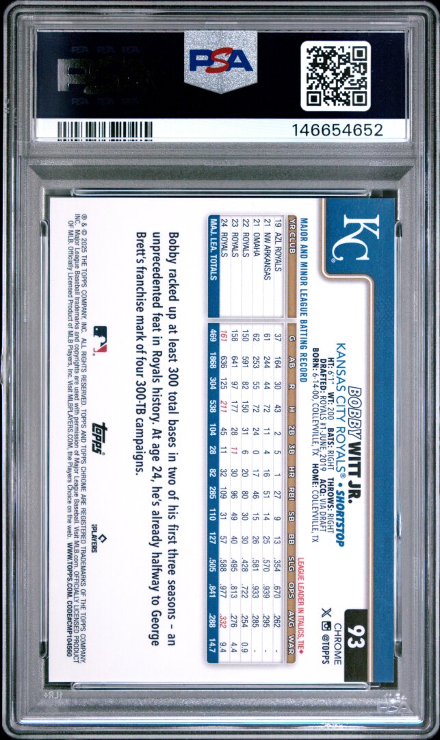2025 Topps Chrome Logofractor Bobby Witt Jr. #93 Variation Black Ref. /10 PSA 9