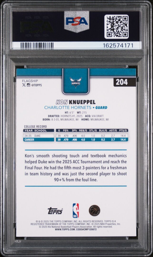 2025 Topps Kon Knueppel RC PSA 10 #204