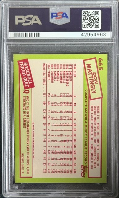 1985 Topps Tiffany #665 Don Mattingly PSA 10