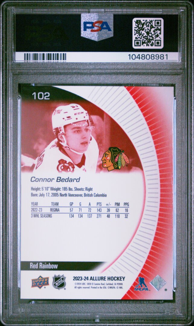 2023 Upper Deck Allure Connor Bedard Red Rainbow PSA 9 #102