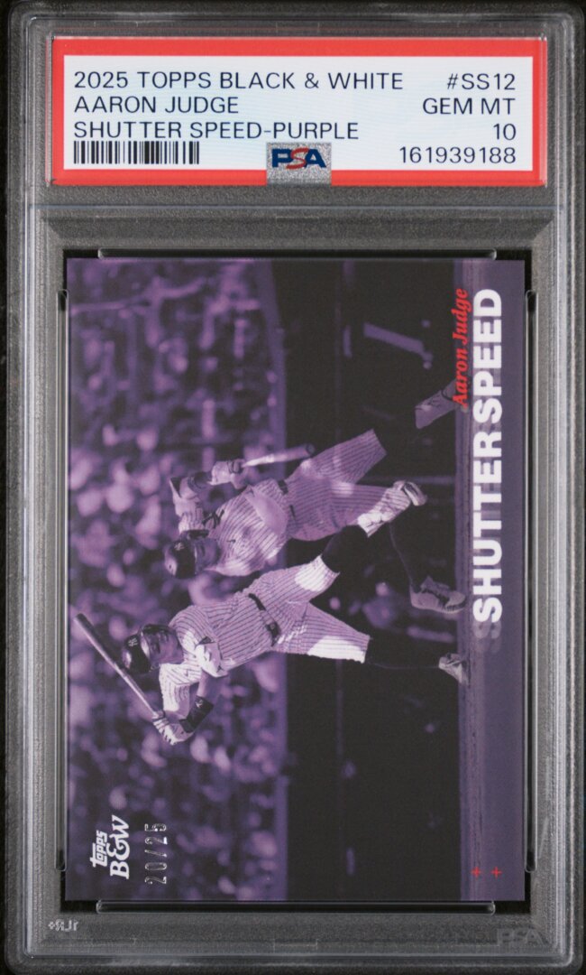 2025 Topps Black & White Aaron Judge Shutter Speed Purple PSA 10