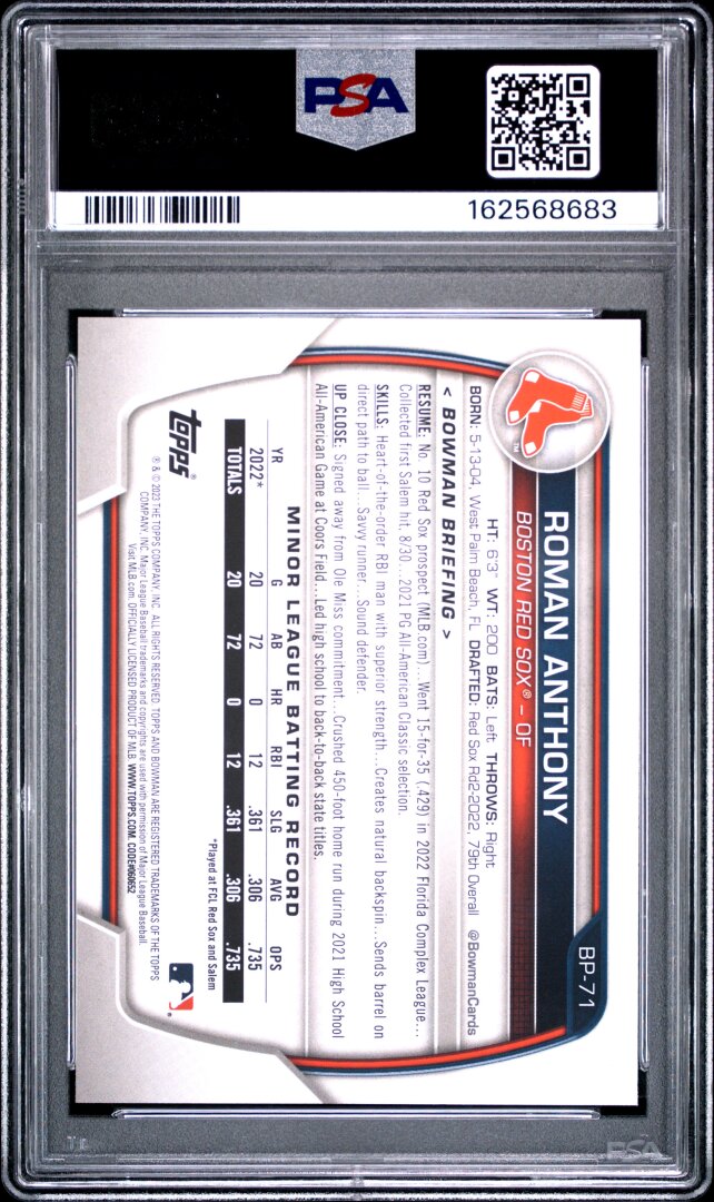 2023 Bowman Paper Prospects #BP71 Roman Anthony Paper Prospects PSA 10