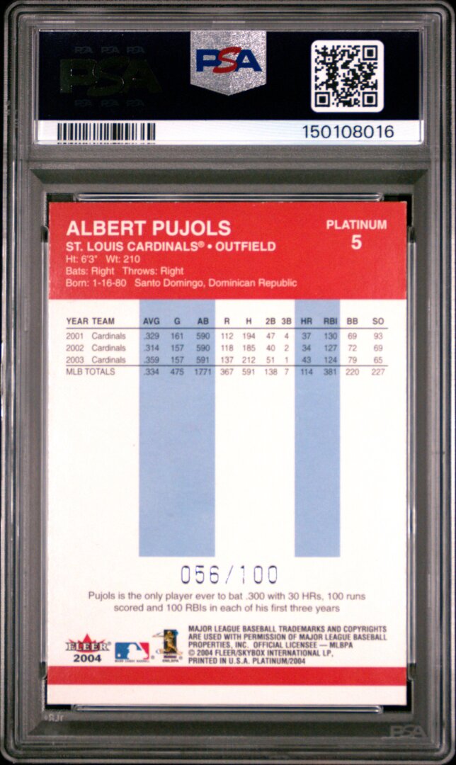 2004 Fleer Platinum Albert Pujols Platinum Finish PSA 8 #5