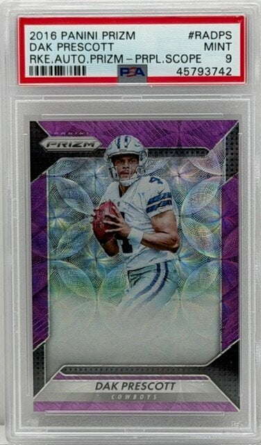 2016 Panini Prizm #RADPS Dak Prescott RC Purple Scope /99 PSA 9 [UNSIGNED]