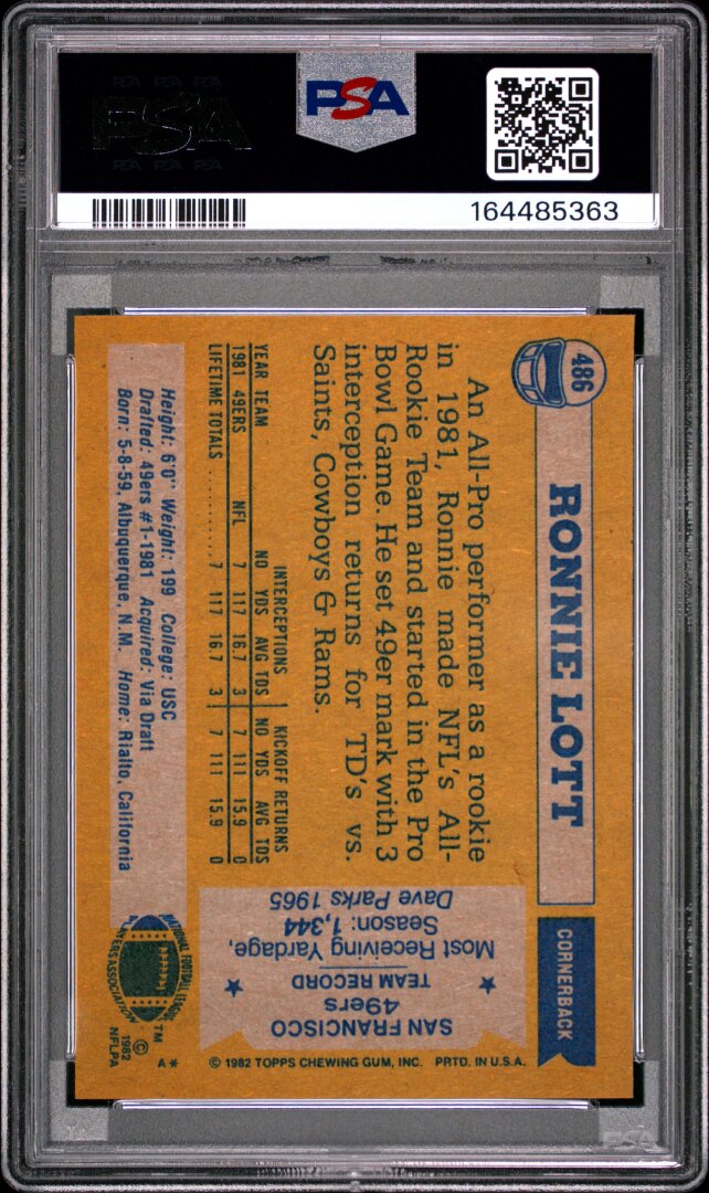 1982 Topps Ronnie Lott All-pro PSA 6 #486