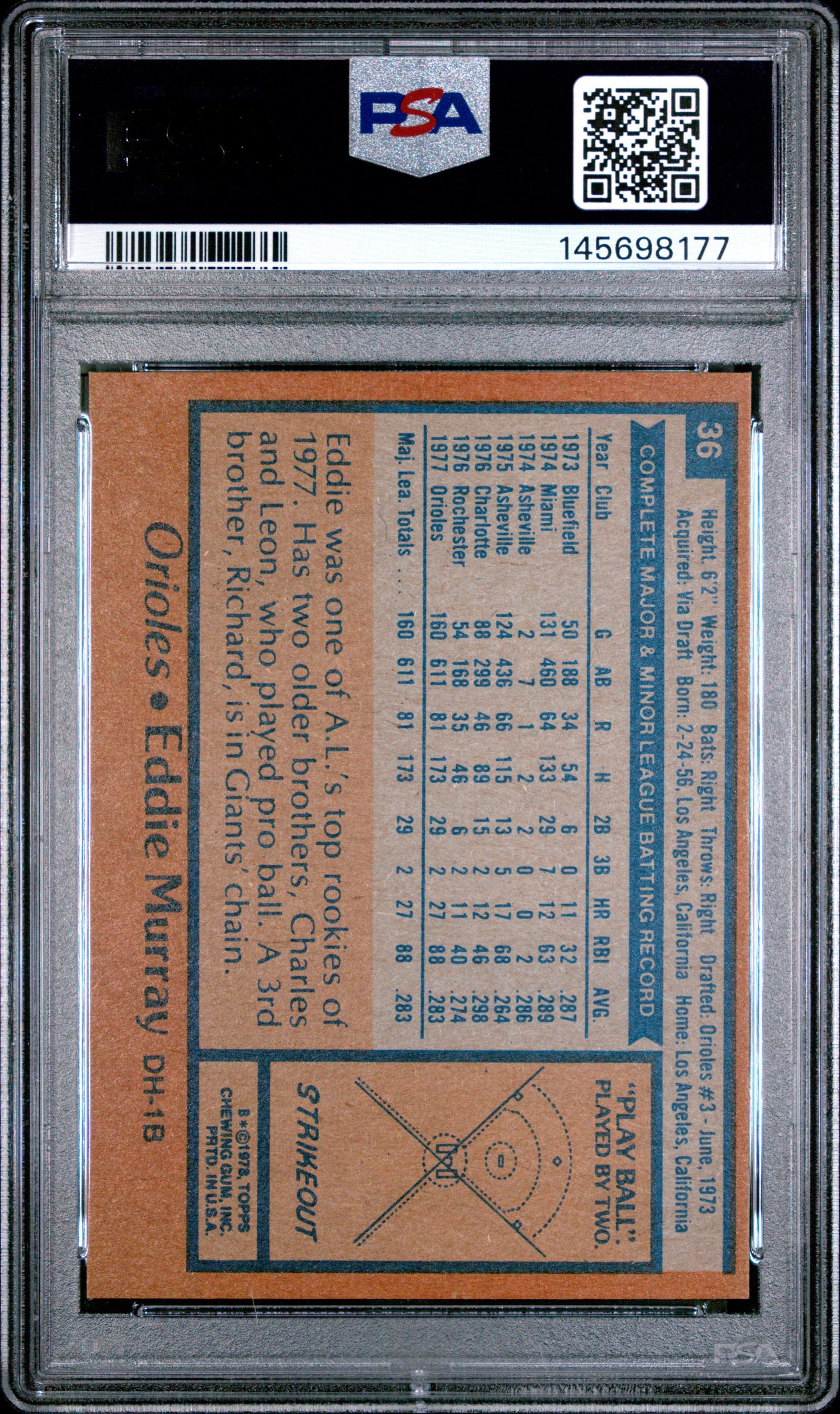 1978 Topps Eddie Murray RC PSA 6