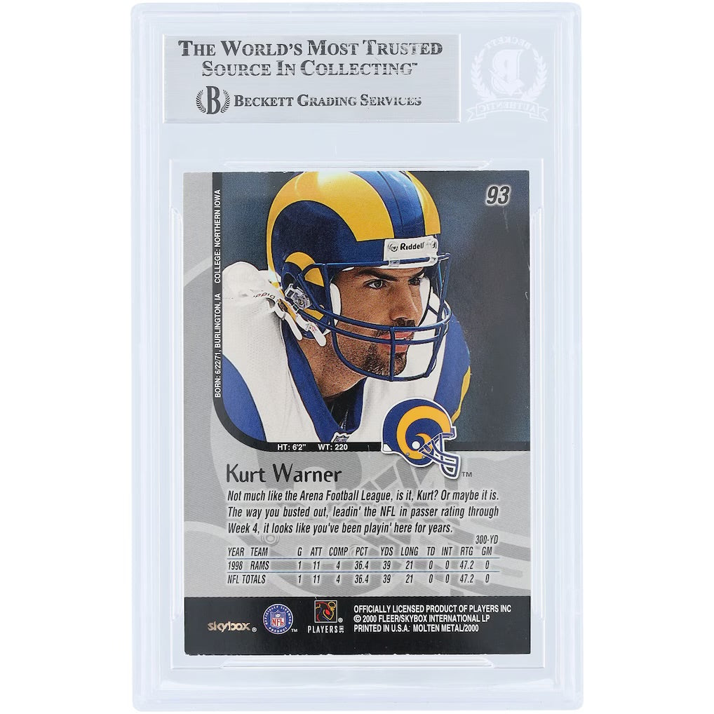 1999 Skybox Kurt Warner Molten Metal Autograph Beckett/Fanatics Authentic