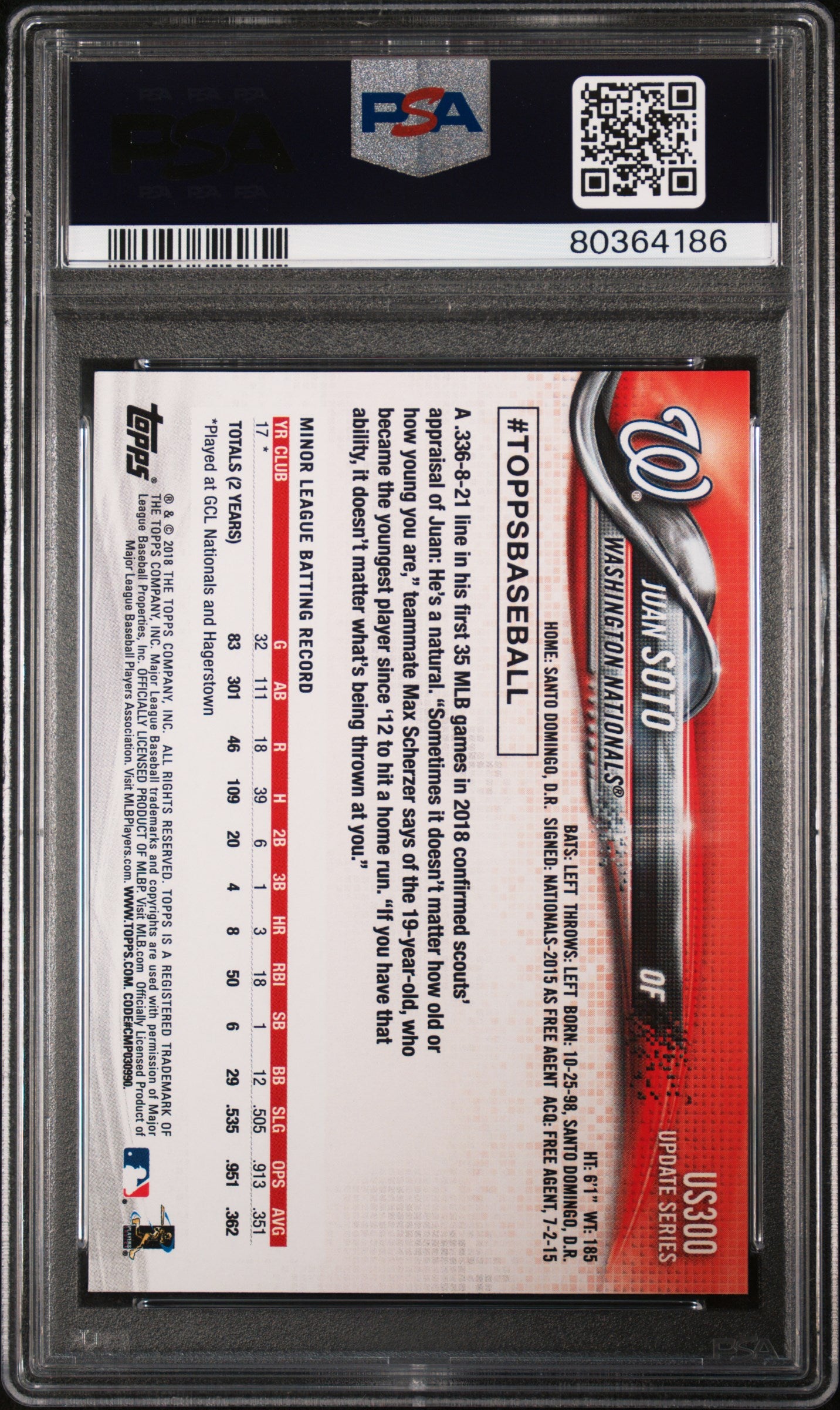 2018 Topps Update Juan Soto RC PSA 9