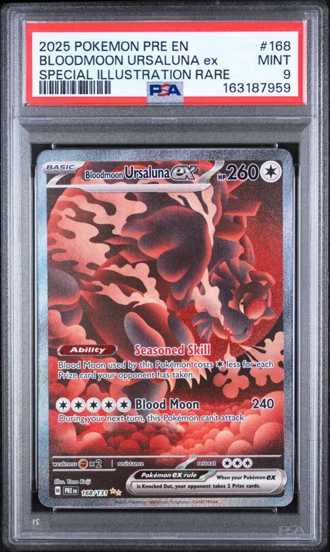 2025 Pokemon Prismatic Evolutions Bloodmoon Ursaluna Ex SIR #168 PSA 9