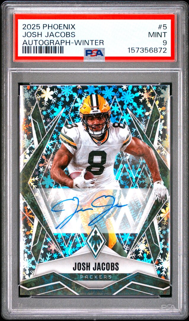 2025 Panini Phoenix #5 Josh Jacobs Autograph Winter PSA 9