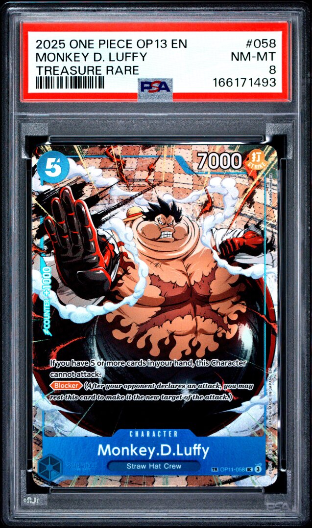 2025 One Piece OP13 Monkey D. Luffy Treasure Rare #058 PSA 8
