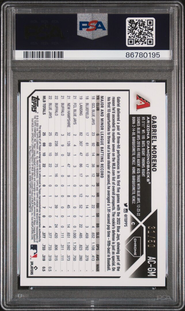 2023 Topps Chrome Update Gabriel Moreno RC Auto Gold /50 PSA 9