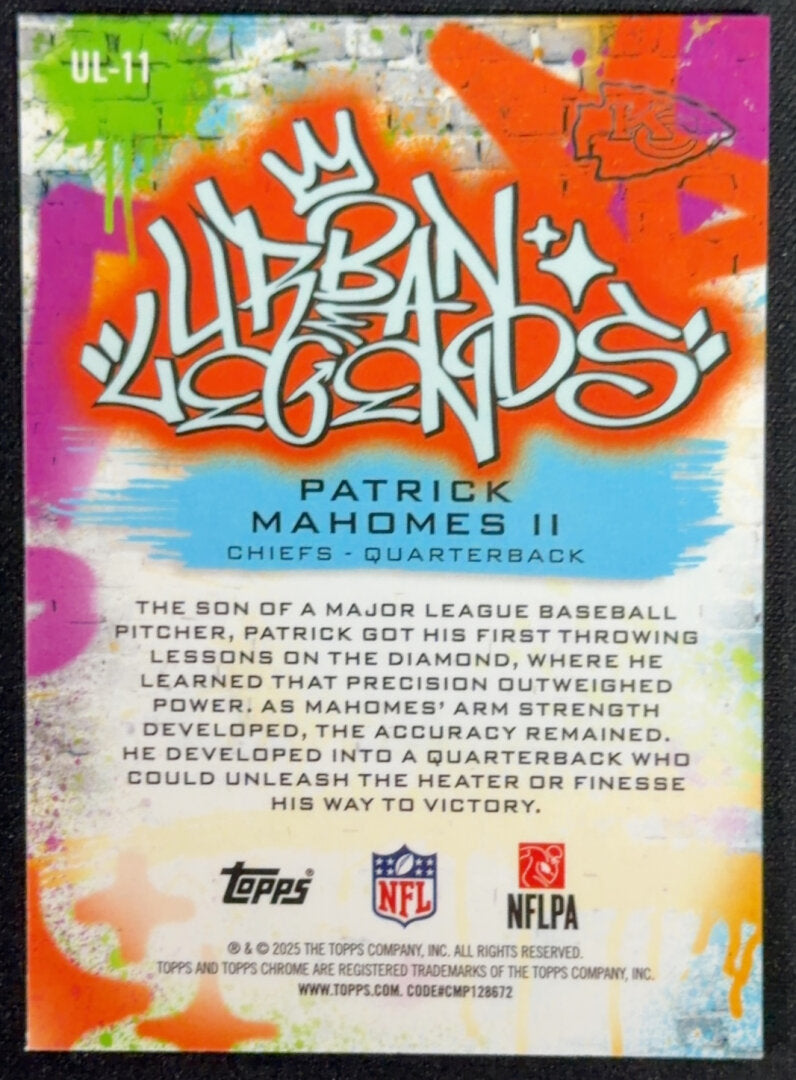 2025 Topps Chrome Patrick Mahomes II Urban Legends #UL-11 Chiefs