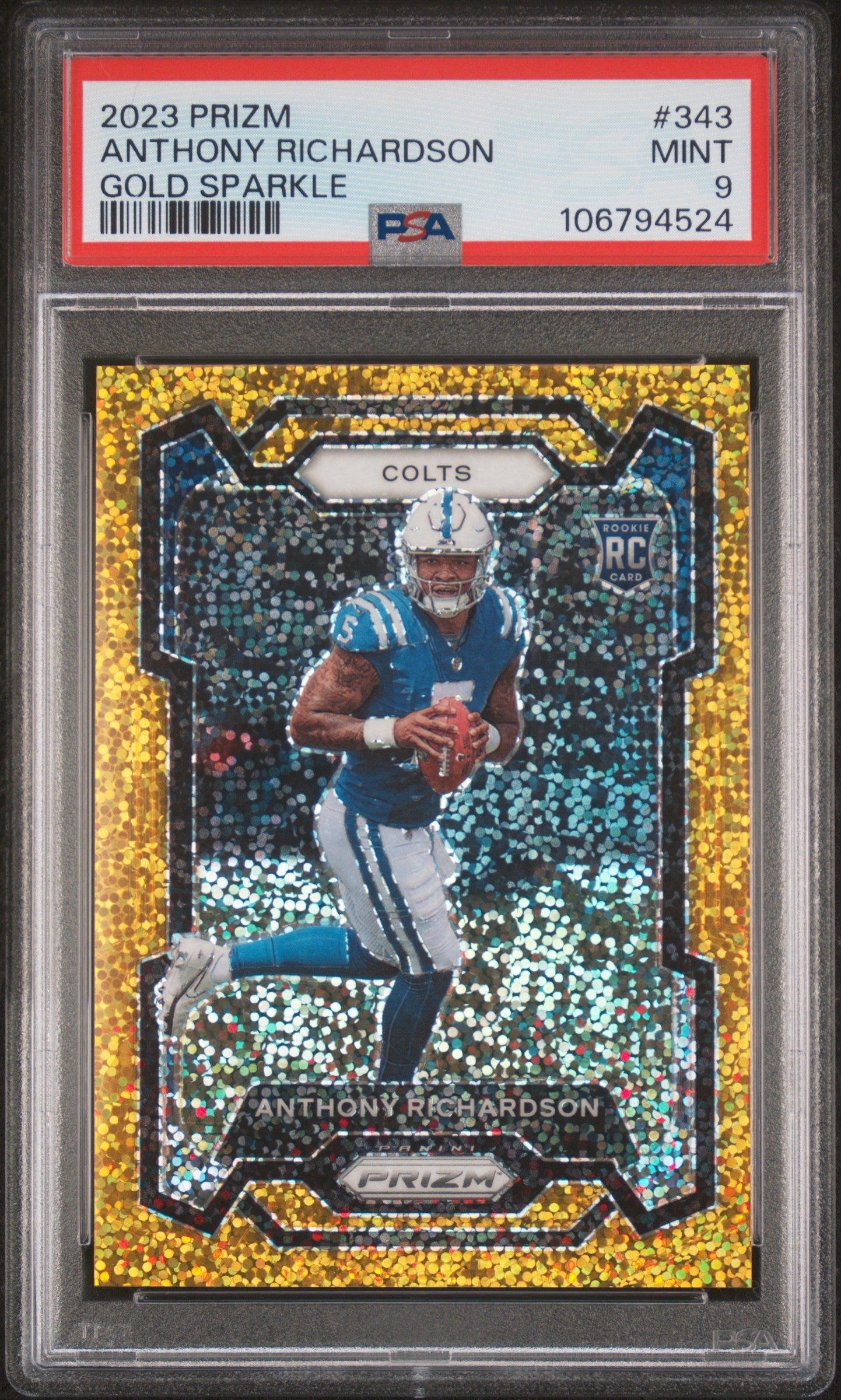 2023 PANINI PRIZM 343 ANTHONY RICHARDSON GOLD SPARKLE PSA 9 - front