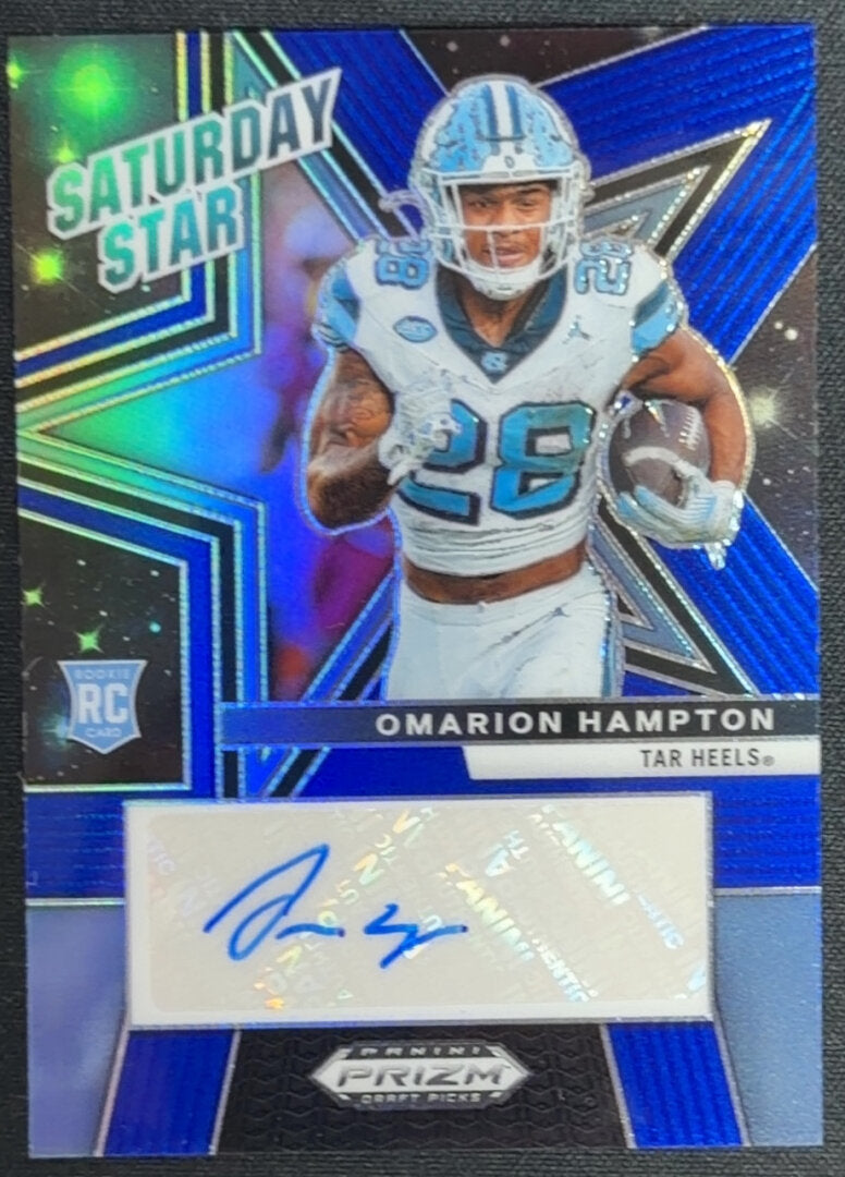 2025 Panini Prizm Draft Picks Omarion Hampton Saturday Star Auto Blue /249