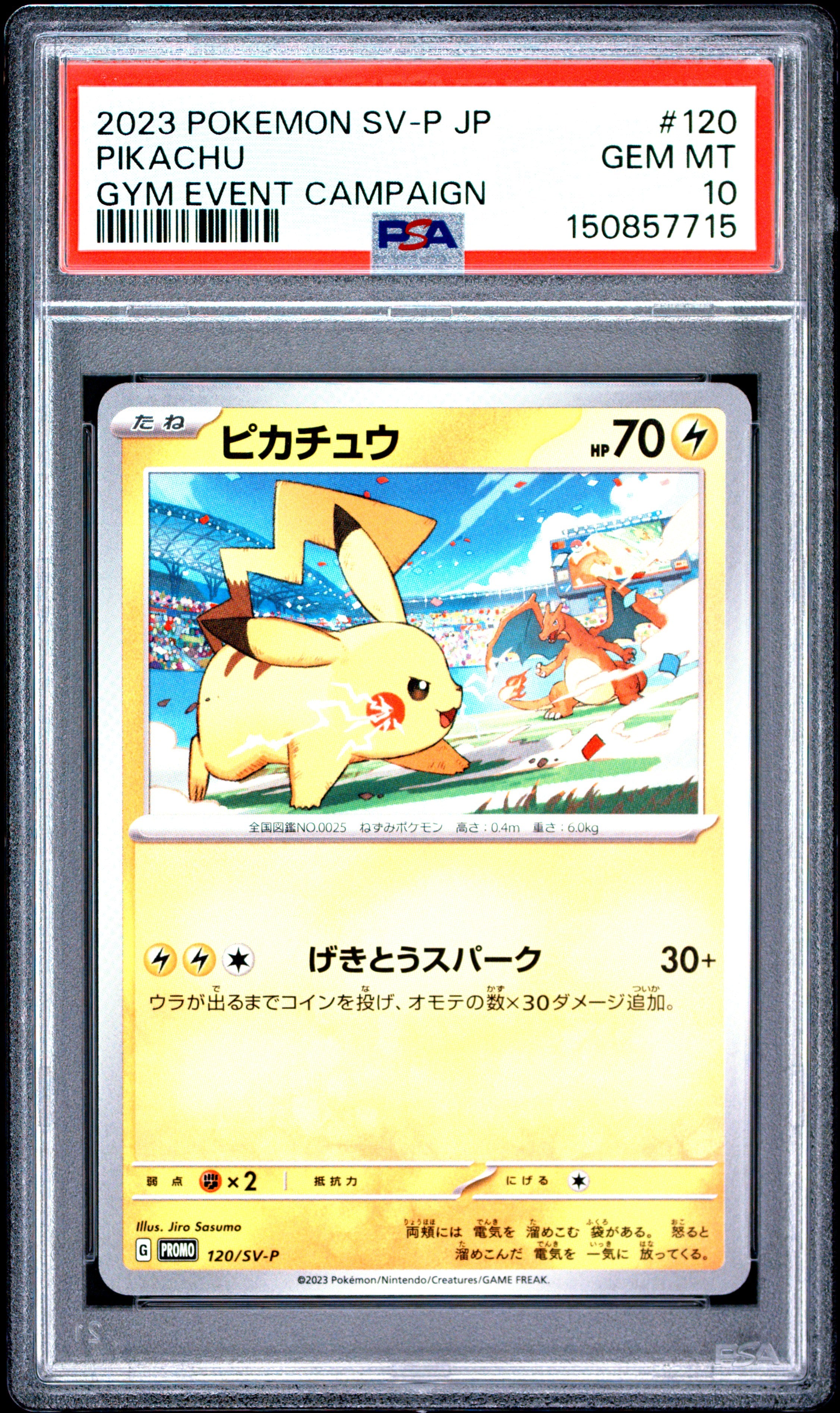 2023 POKEMON JAPANESE SV-P PROMO 120 PIKACHU GYM EVENT CAMPAIGN PSA 10 - front
