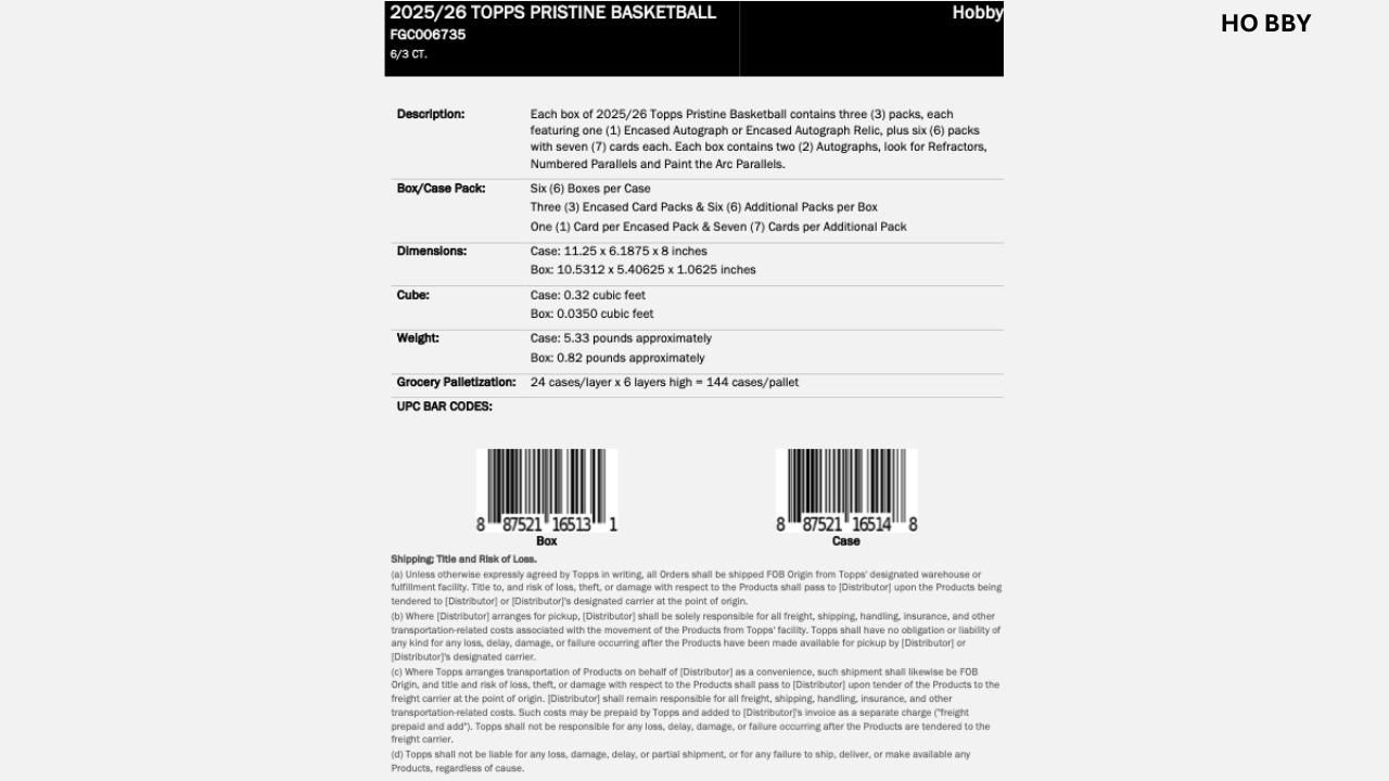 2025-26 Topps Pristine Basketball Hobby Box
