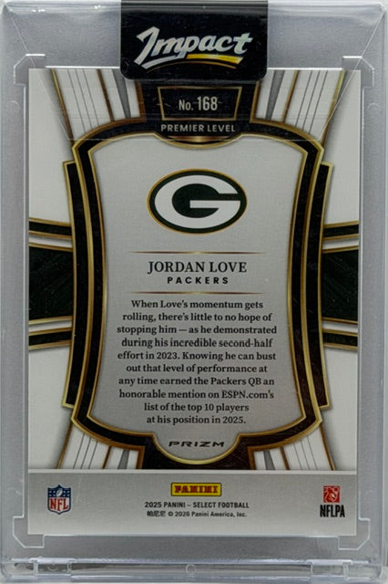 2025 Panini Select Premier #168 Jordan Love Zebra Prizm SP