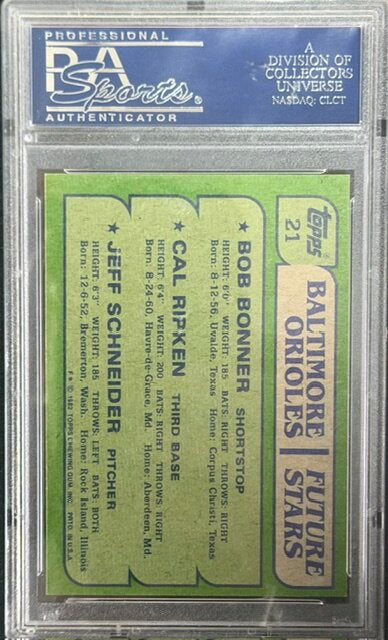 1982 Topps #21 Orioles Future Stars Cal Ripken Jr. RC PSA 8