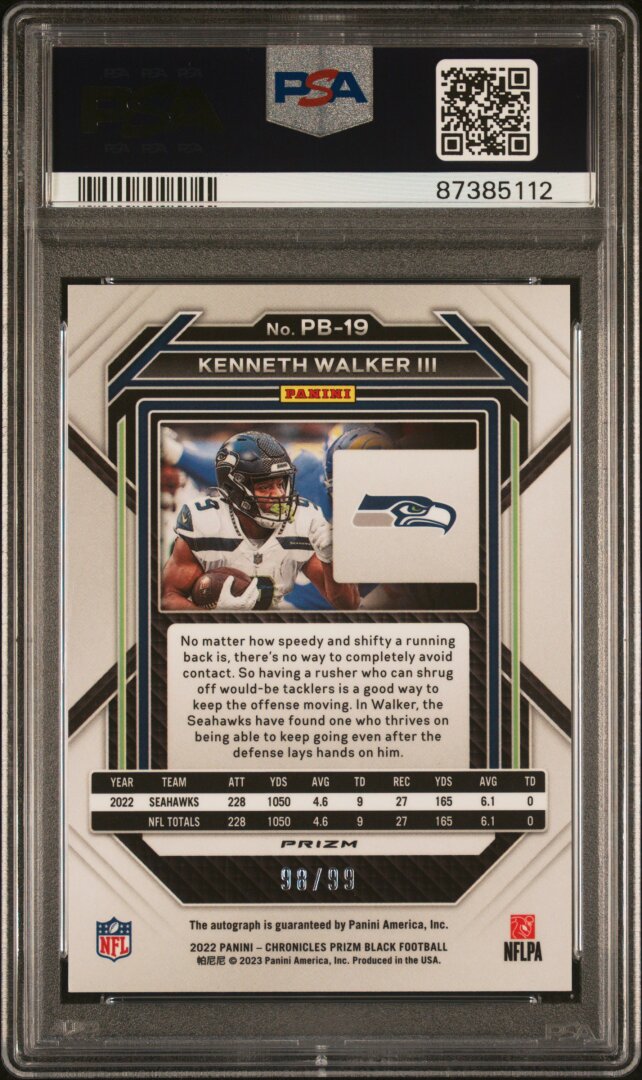 2022 Panini Chronicles Prizm Black Kenneth Walker /99 Signature Red PSA 10