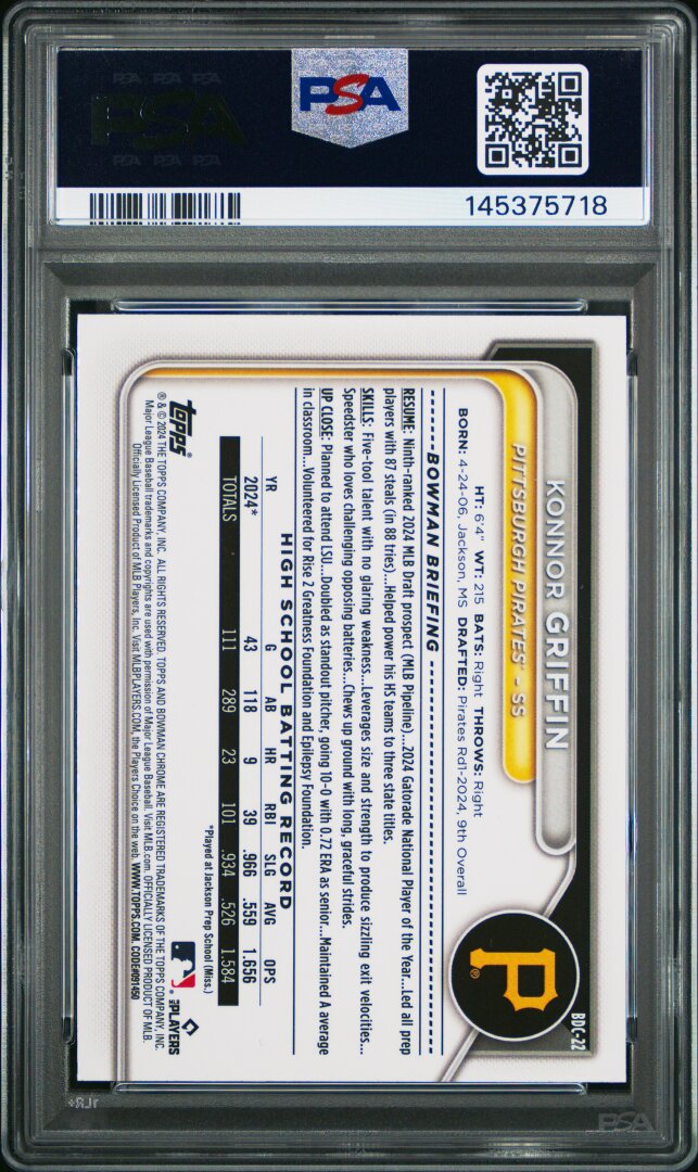2024 Bowman Draft Chrome Konnor Griffin PSA 10 #BDC22