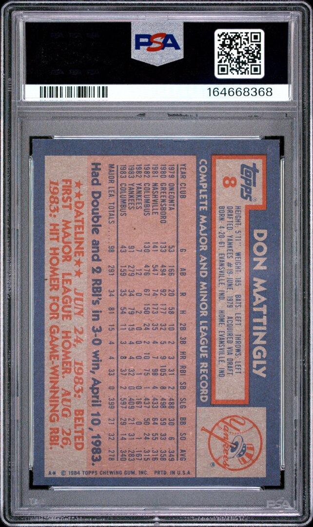 1984 Topps #8 Don Mattingly PSA 8