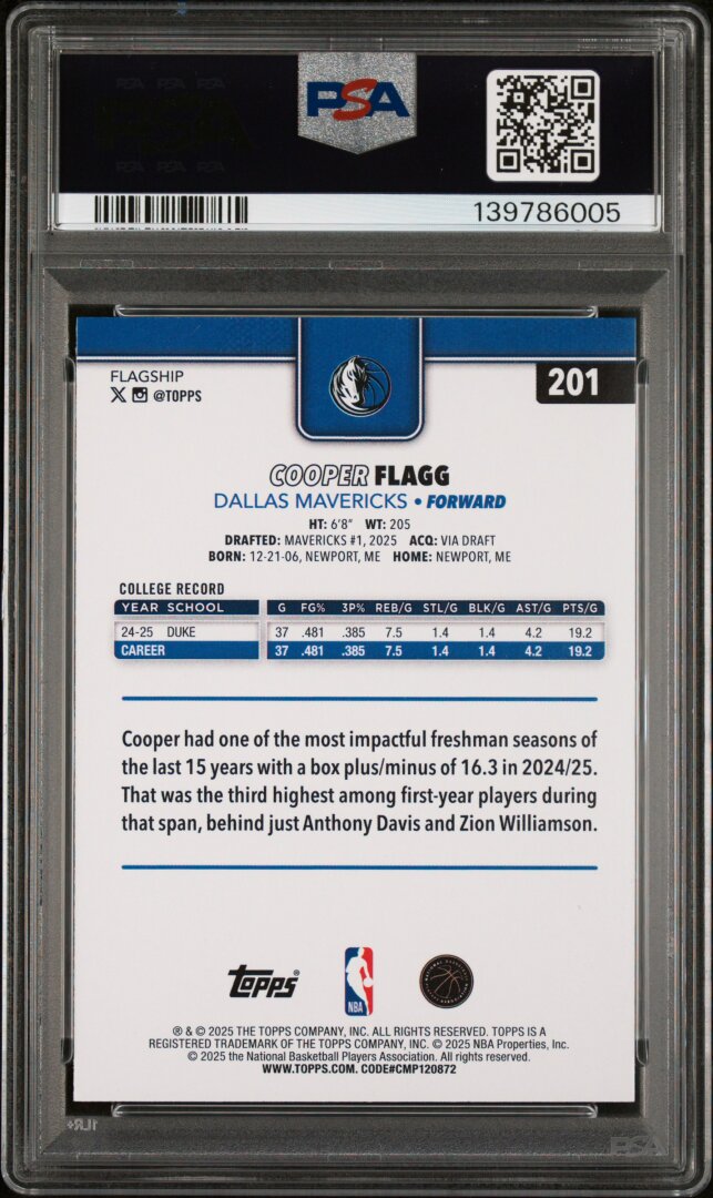 2025 Topps Cooper Flagg PSA 10 #201