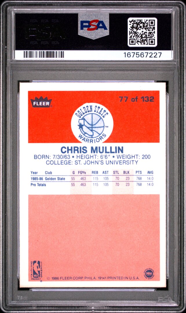 1986 Fleer Chris Mullin RC PSA 7 #77
