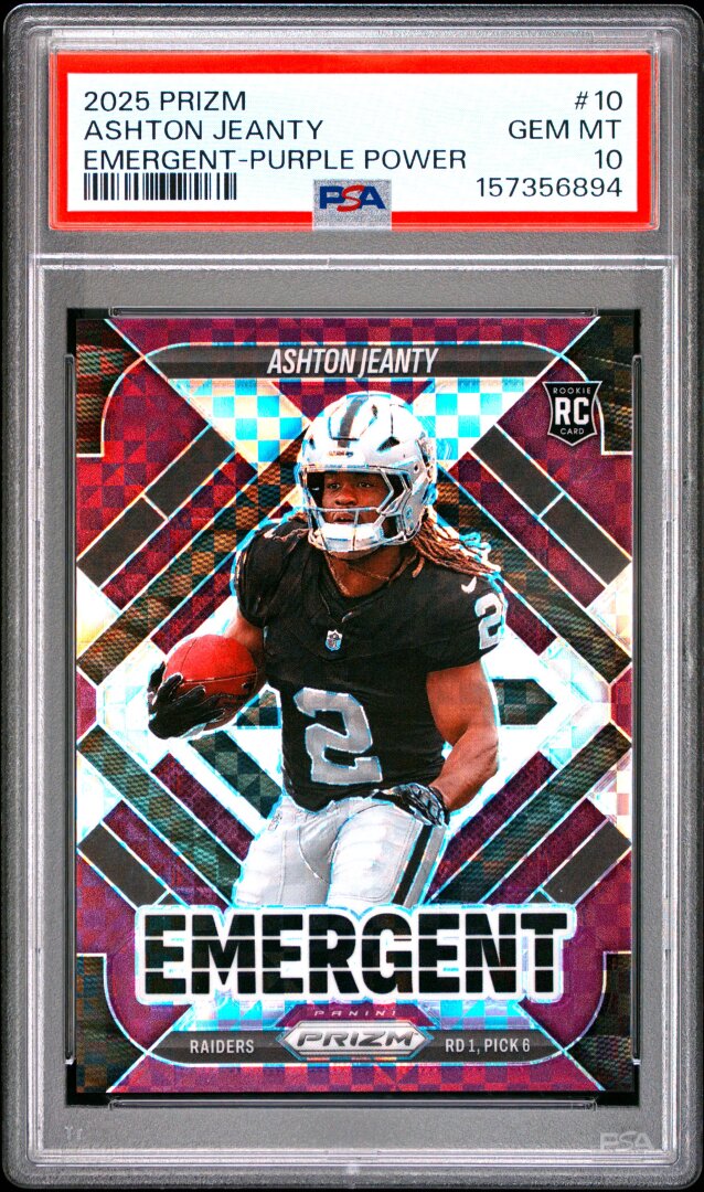 2025 Panini Prizm #10 Ashton Jeanty Emergent Purple Power /49 PSA 10