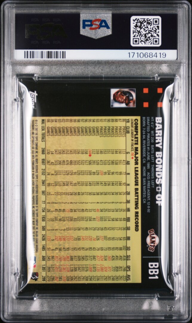 2007 Topps Factory Set Barry Bonds Barry Bonds Touched Base Relic PSA 7 #BB1