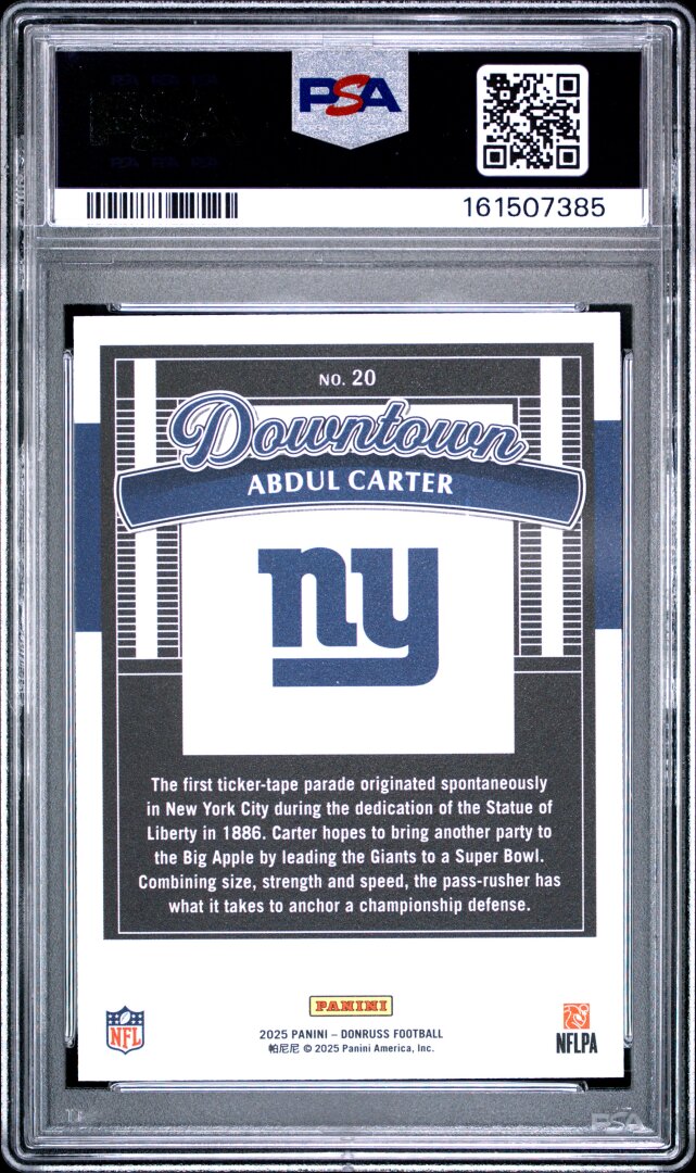 2025 Panini Donruss #20 Abdul Carter RC Downtown PSA 10