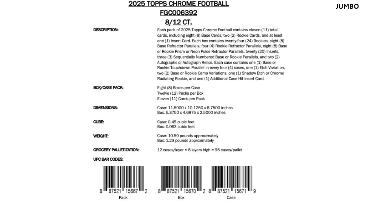 2025 Topps Chrome Football Hobby Jumbo Box