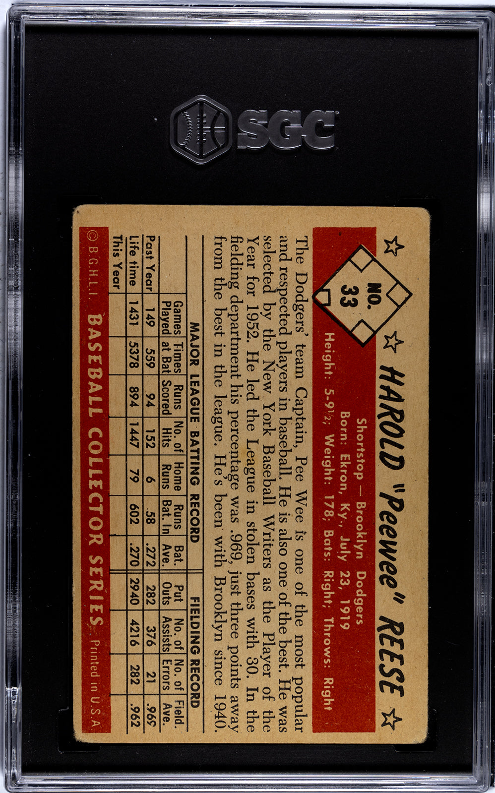 1953 Bowman Color "Pee Wee" Reese #33 SGC 3