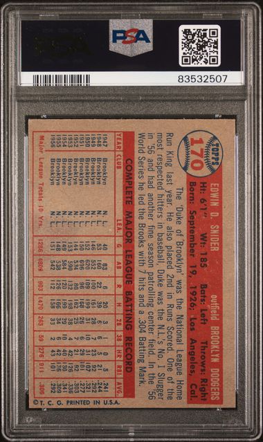 1957 Topps #170 Duke Snider PSA 3