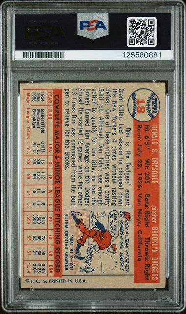 1957 Topps Don Drysdale RC #18 PSA 4.5