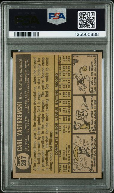 1961 Topps #287 Carl Yastrzemski Star Rookie PSA 7
