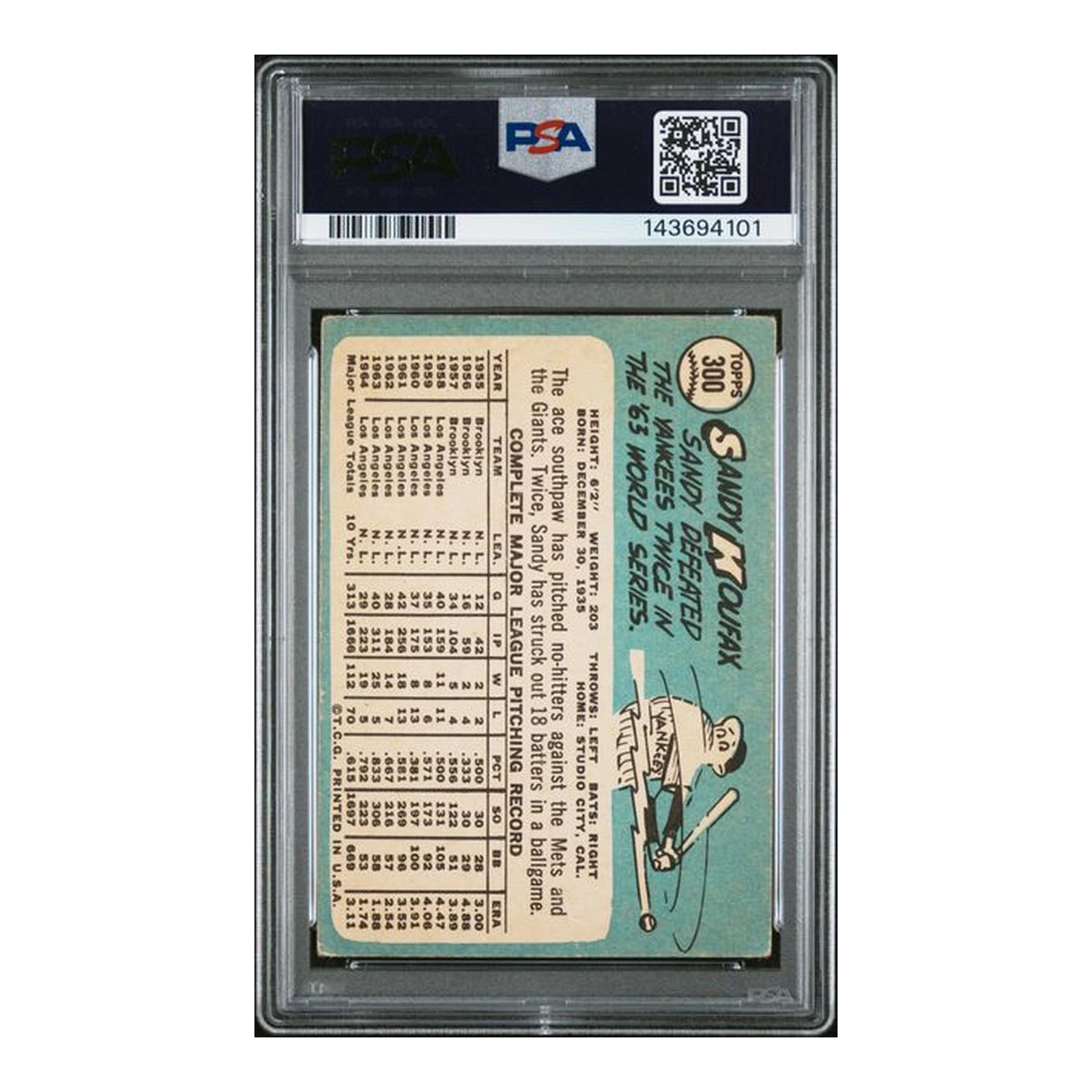 1965 Topps Sandy Koufax #300 PSA 1