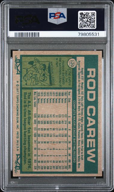 1977 TOPPS #120 ROD CAREW PSA 5