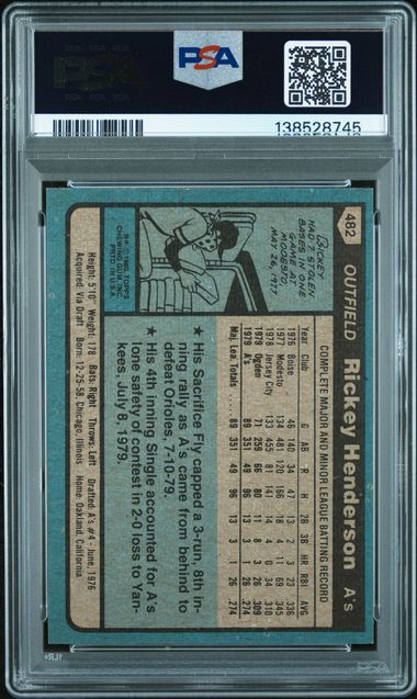 1980 Topps #482 Rickey Henderson PSA 8