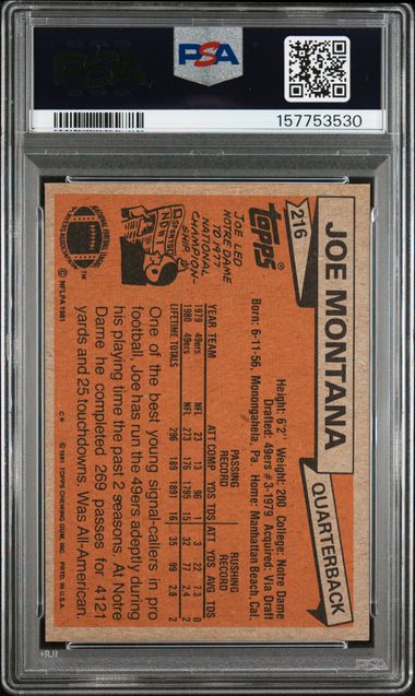 1981 TOPPS #216 JOE MONTANA RC PSA 7
